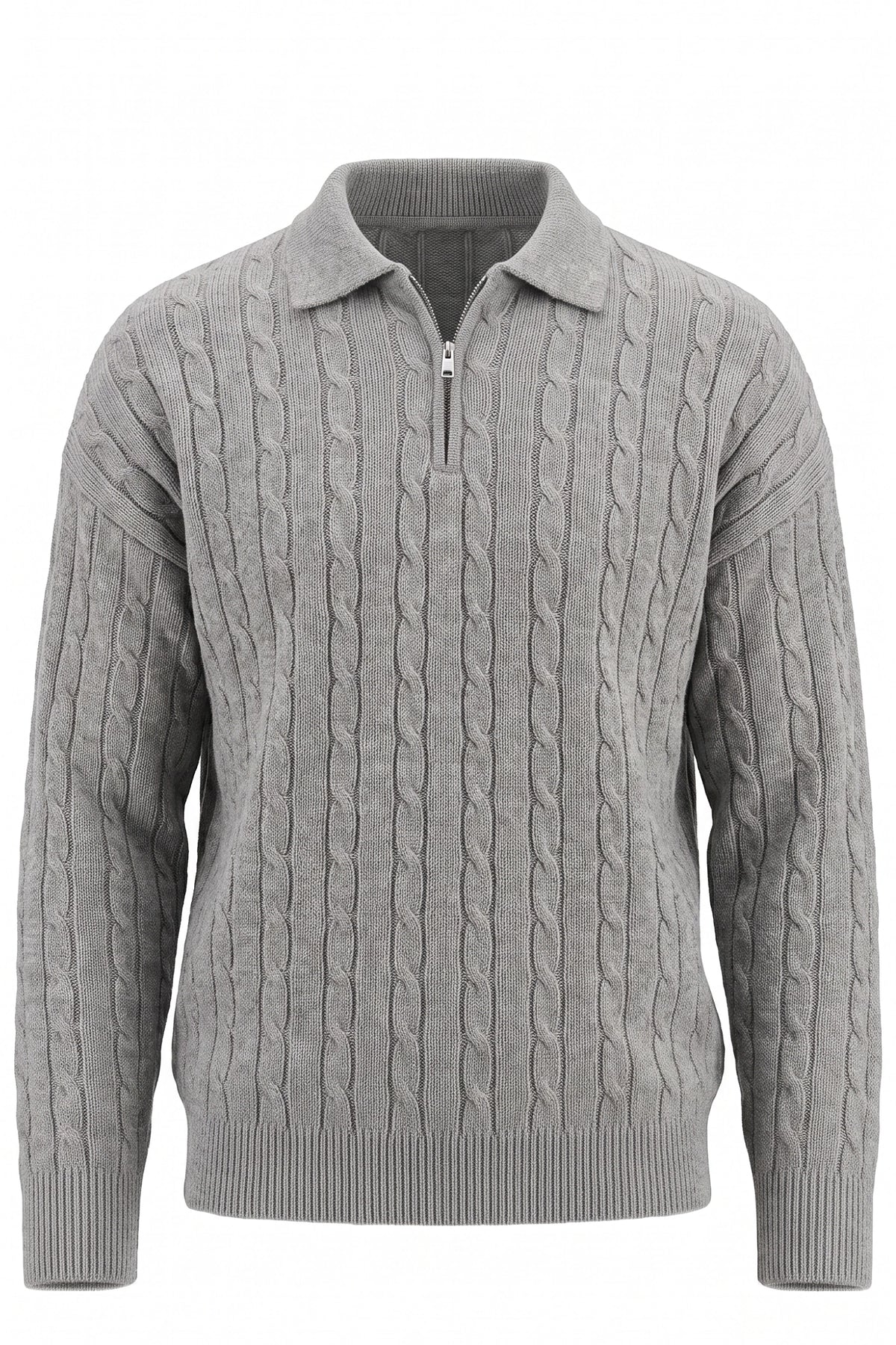 Men's Winter Warm Cable Knit Quarter Zip Polo Jumper