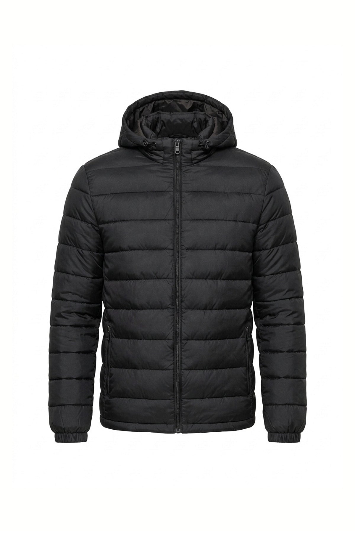 Men's Winter Warm Puffer Jacket with Hood and Zip Pockets