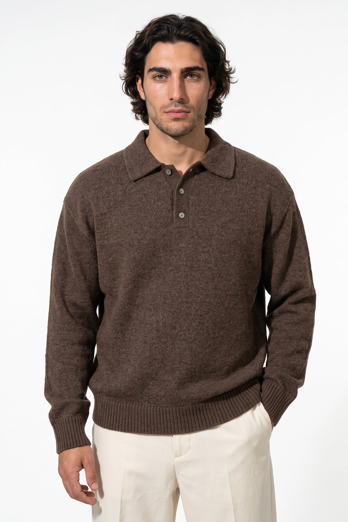 Men’s Winter Cosy Textured Knit Polo Jumper Relaxed Fit
