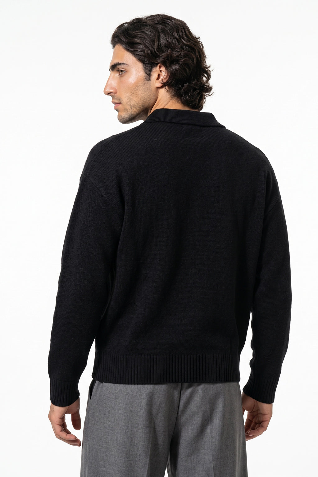 Men’s Winter Cosy Textured Knit Polo Jumper Relaxed Fit