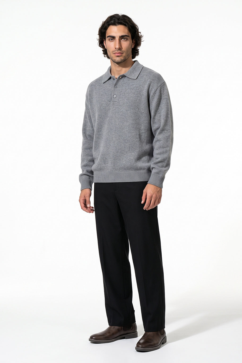 Men’s Winter Cosy Textured Knit Polo Jumper Relaxed Fit