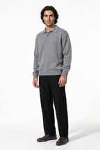 Men’s Winter Cosy Textured Knit Polo Jumper Relaxed Fit