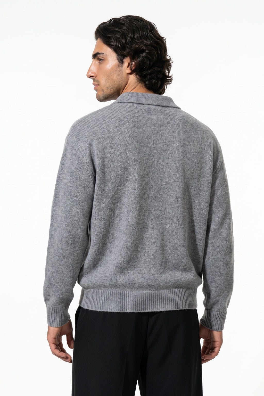 Men’s Winter Cosy Textured Knit Polo Jumper Relaxed Fit