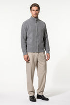 Men’s Winter Warm Textured Knitted Cardigan Stand Collar Full Zip