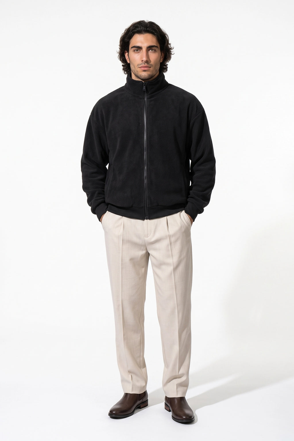 Men’s Winter Warm Fleece Cardigan Stand Collar Full Zip