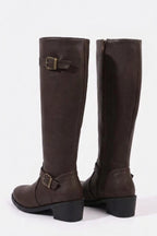 Women’s Winter Easy Wear Leather Knee High Boots with Buckle Detail