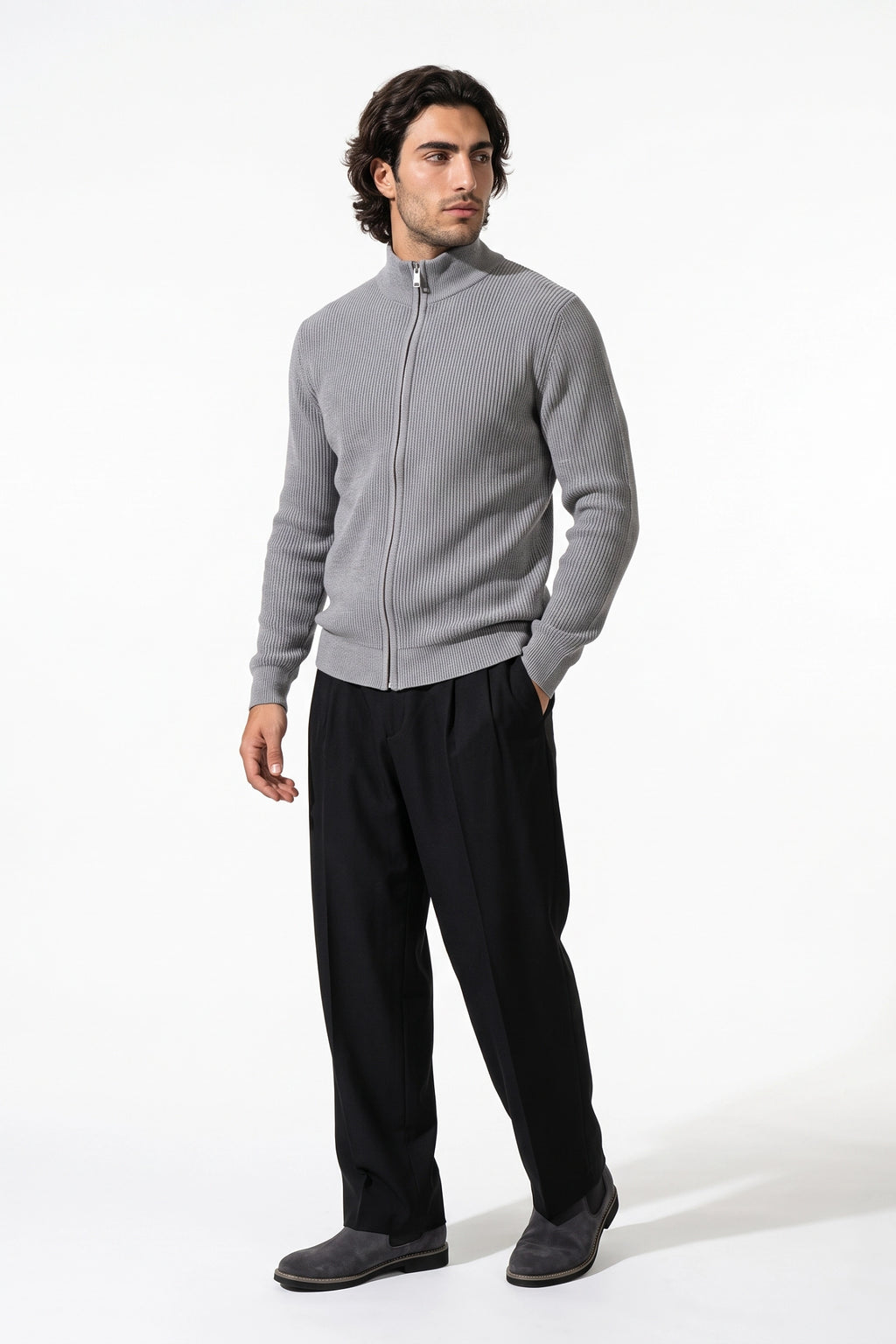 Men’s Winter Warm Ribbed Knit Cardigan Full Zip