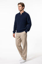 Men's Winter Warm Cable Knit Quarter Zip Polo Jumper
