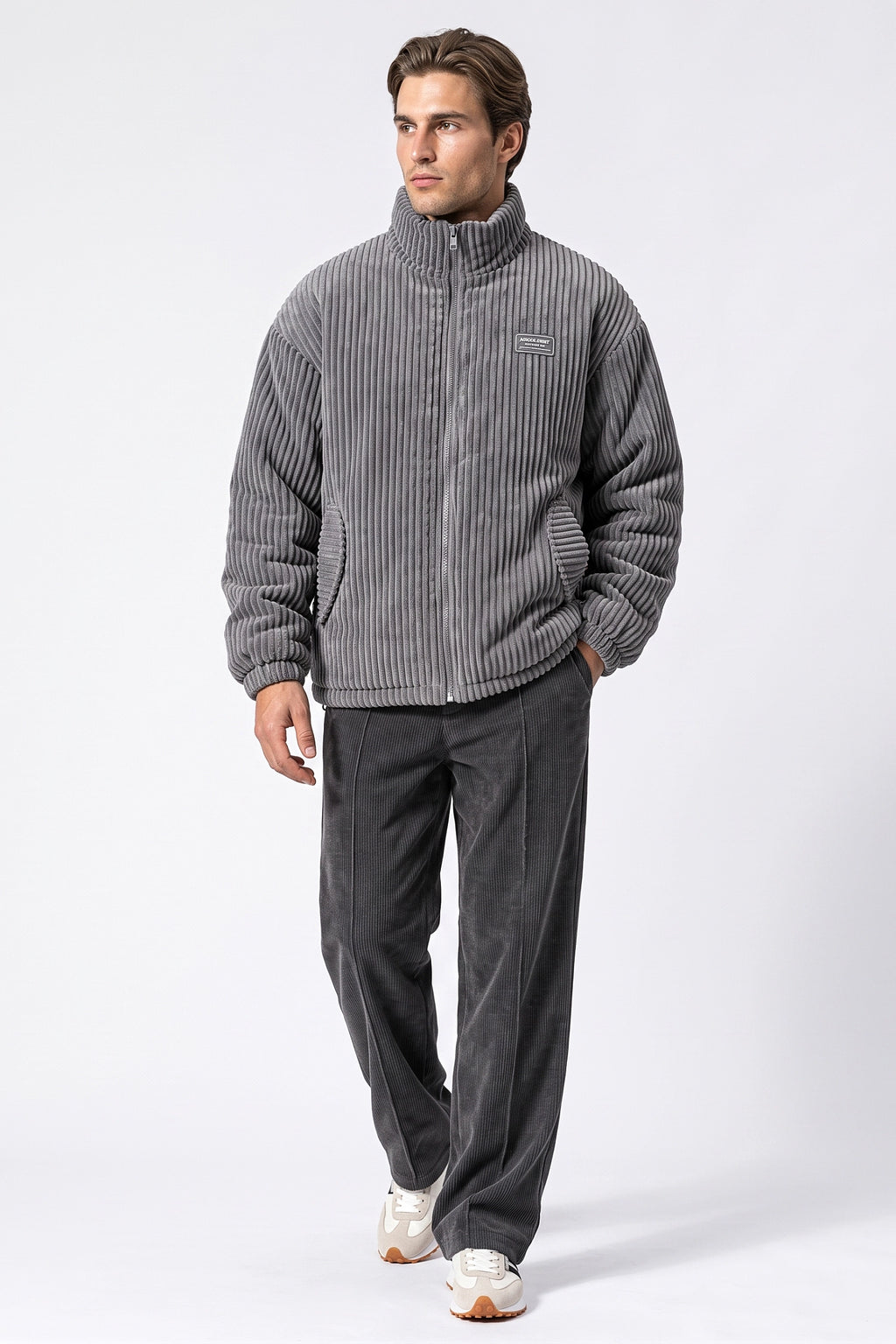 Men's Winter Warm Corduroy Padded Jacket with High Collar