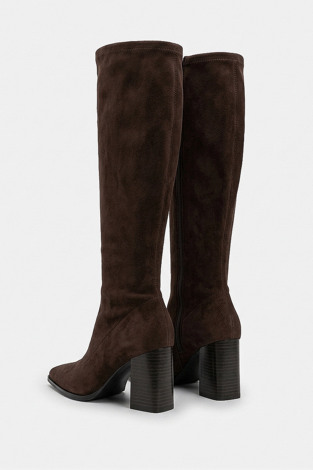 Women's Suede Pointed Toe Knee High Boots with Block Heel