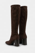Women's Suede Pointed Toe Knee High Boots with Block Heel