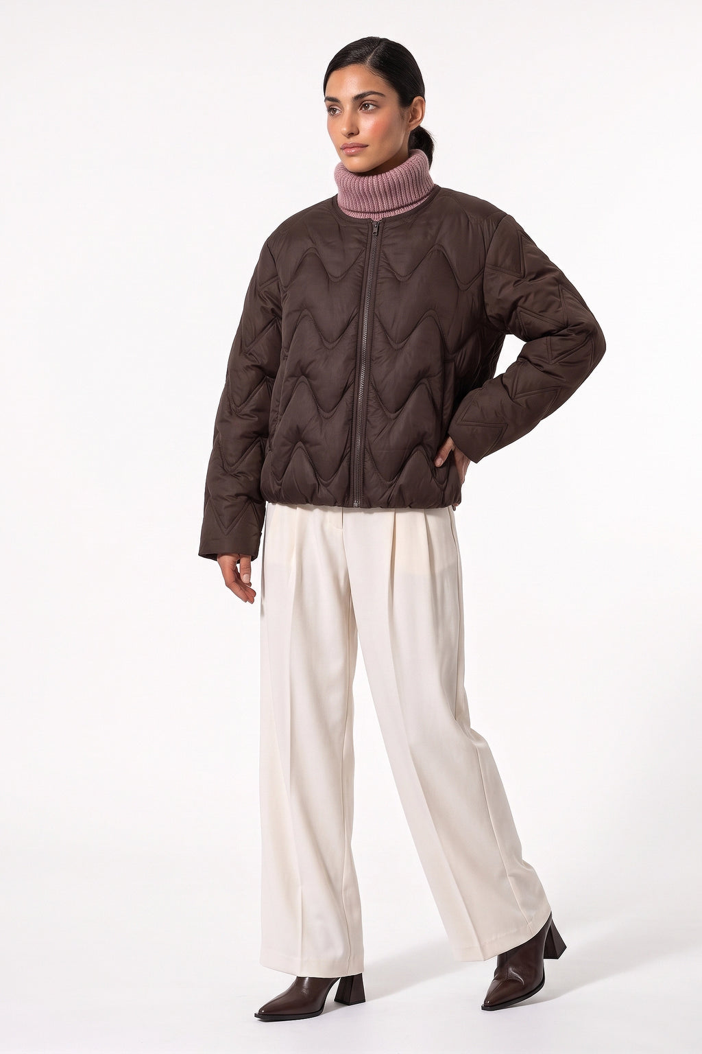 Women's Winter Warm Oversized Wavy Quilted Puffer Jacket