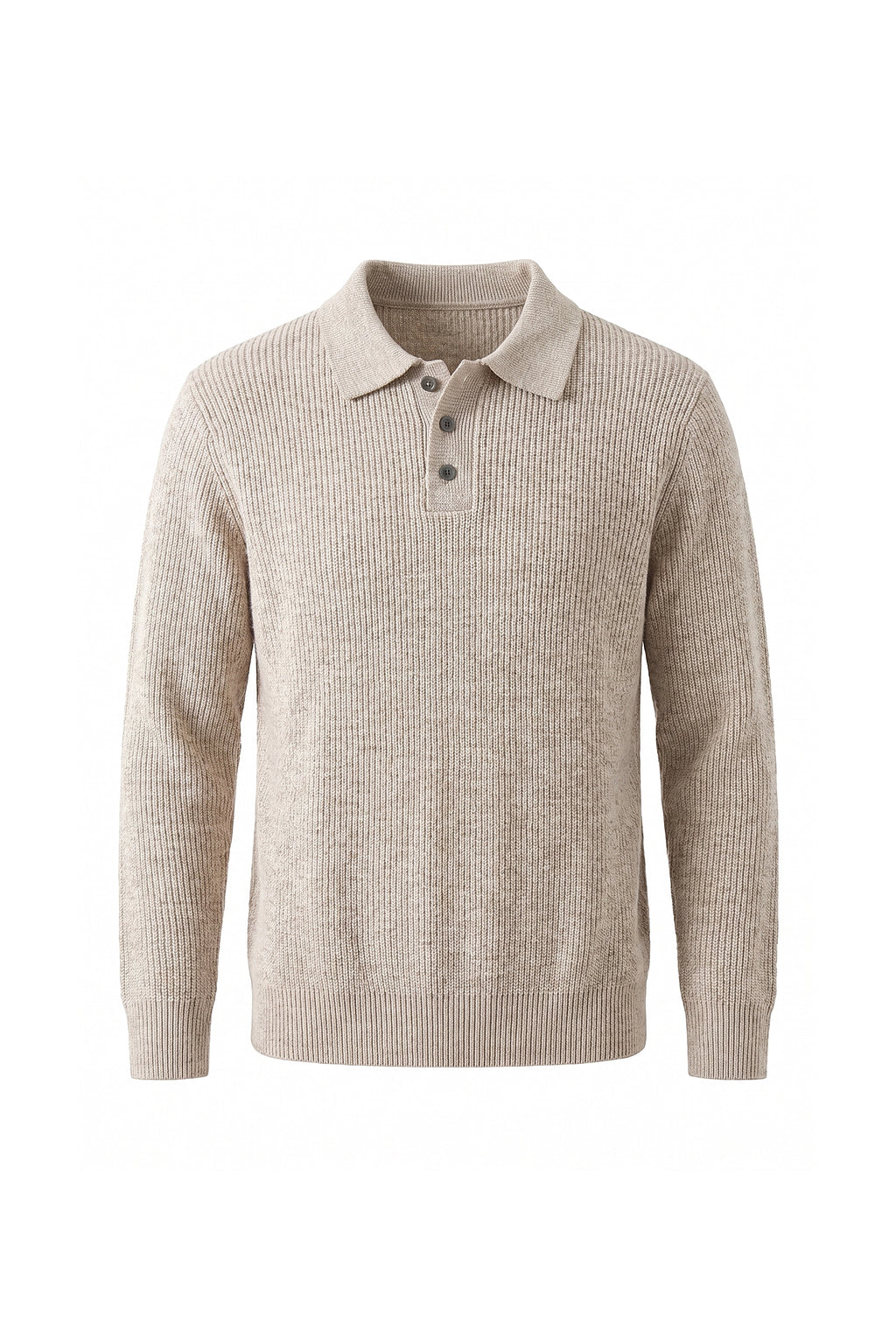 Men's Winter Warm Ribbed Knitted Polo Jumper with Button Neck