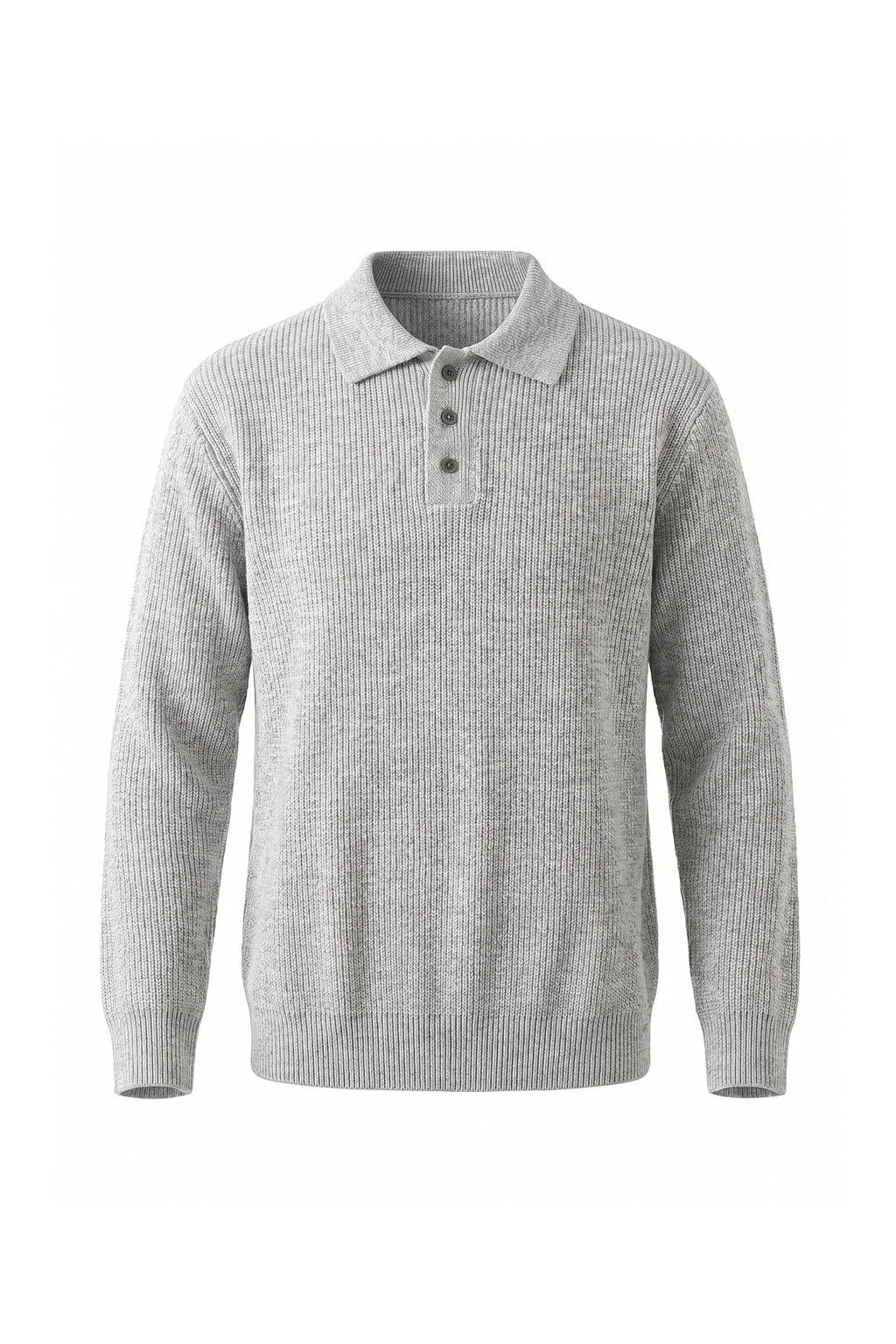 Men's Winter Warm Ribbed Knitted Polo Jumper with Button Neck