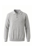 Men's Winter Warm Ribbed Knitted Polo Jumper with Button Neck