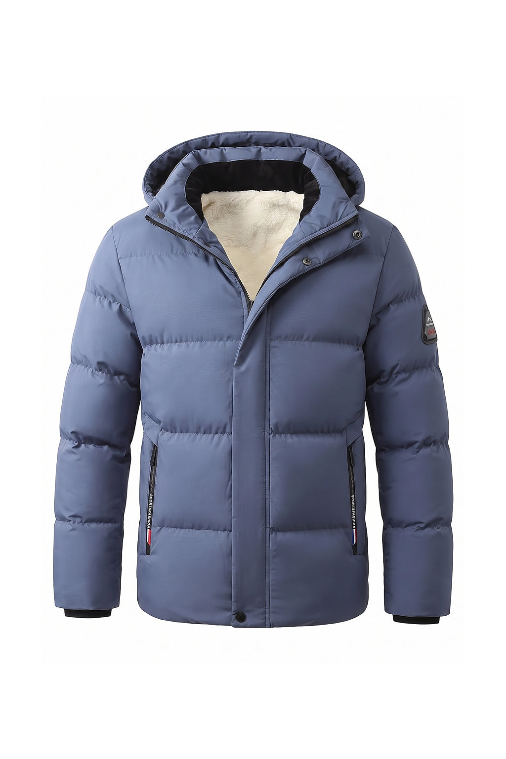 Men’s Winter Warm Light Blue Fleece Lined Puffer Jacket with Hood