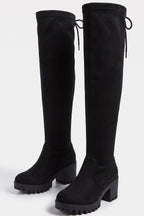 Women’s Winter Chunky Suede Knee High Boots with Drawstring