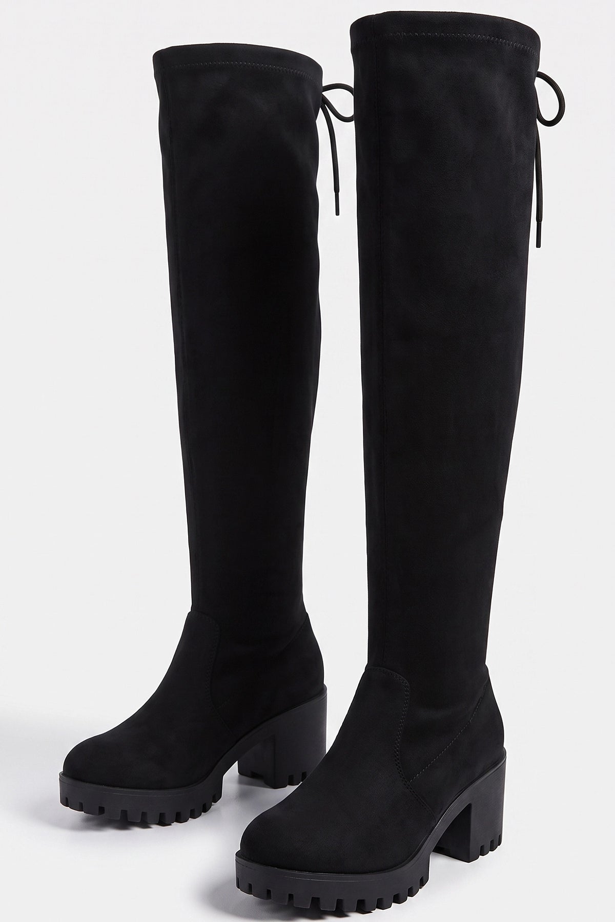 Women’s Winter Chunky Suede Knee High Boots with Drawstring