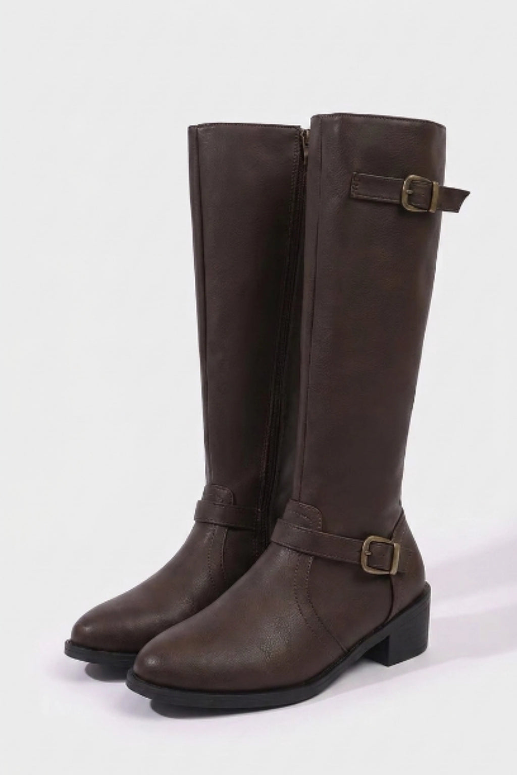 Women’s Winter Knee High Boots with Side Zip and Buckle