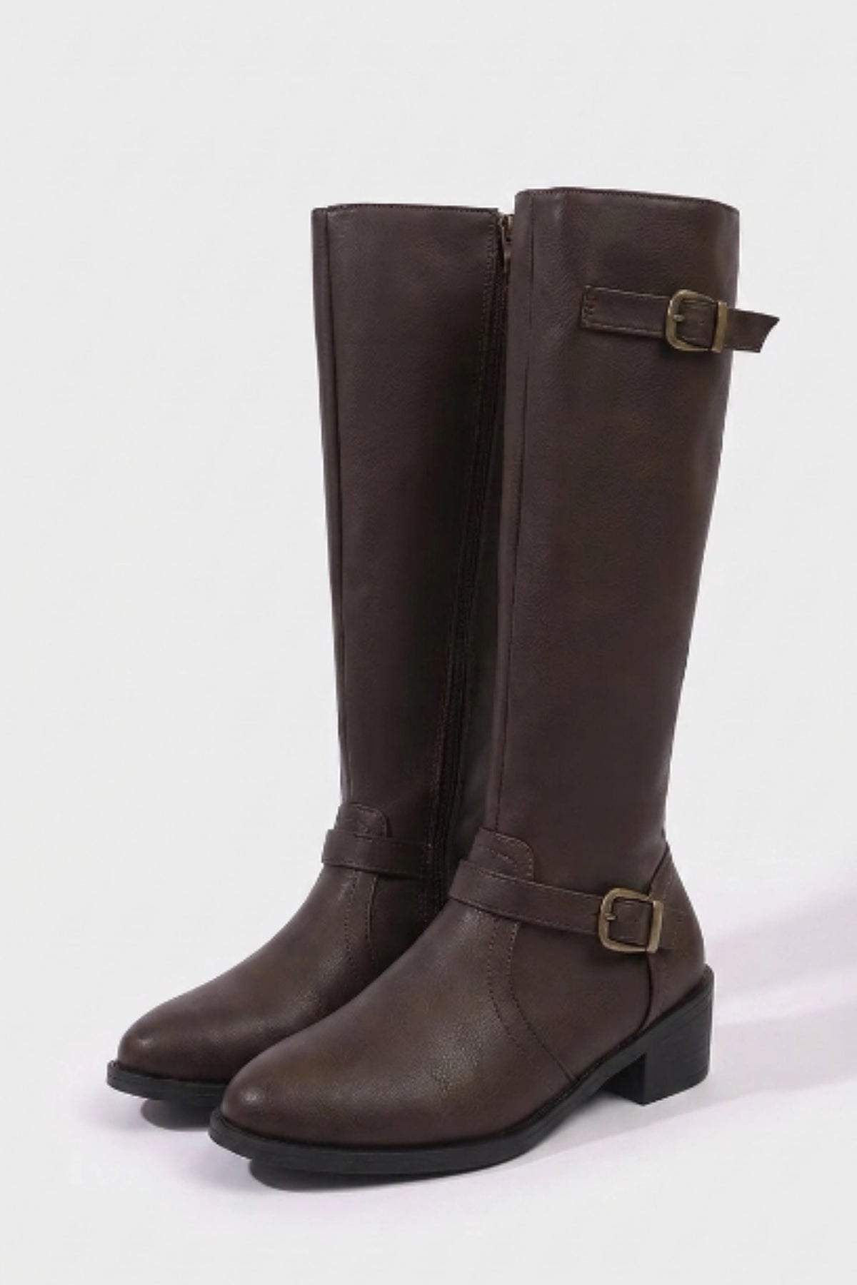 Women’s Winter Easy Wear Leather Knee High Boots with Buckle Detail