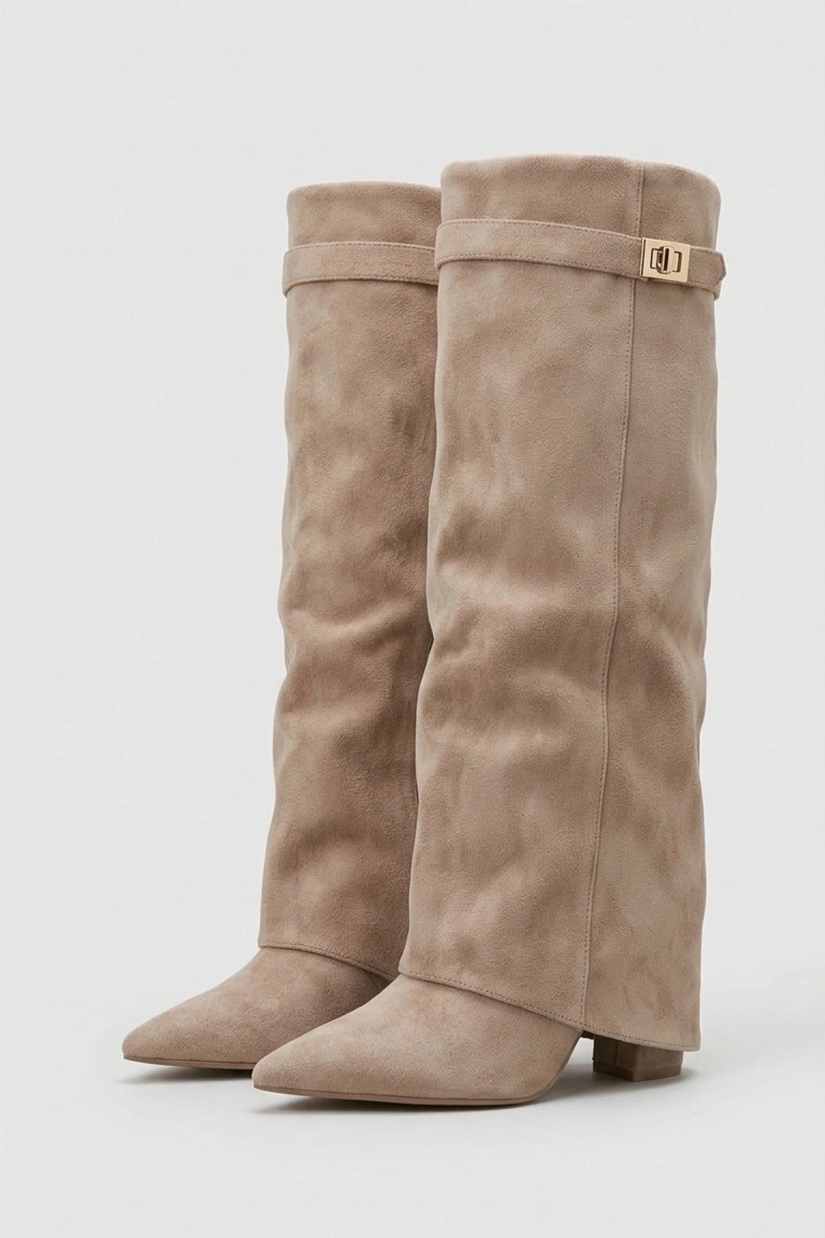 Women’s Slouch Pointed Toe Knee High Boots Low Heel