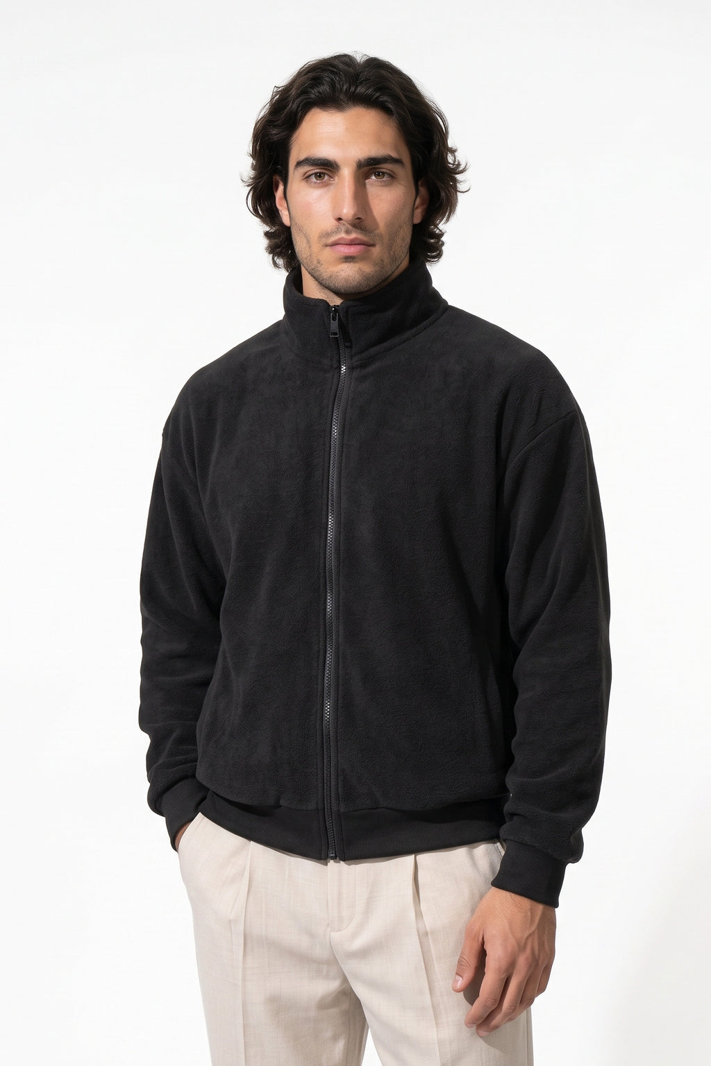 Men’s Winter Warm Fleece Cardigan Stand Collar Full Zip