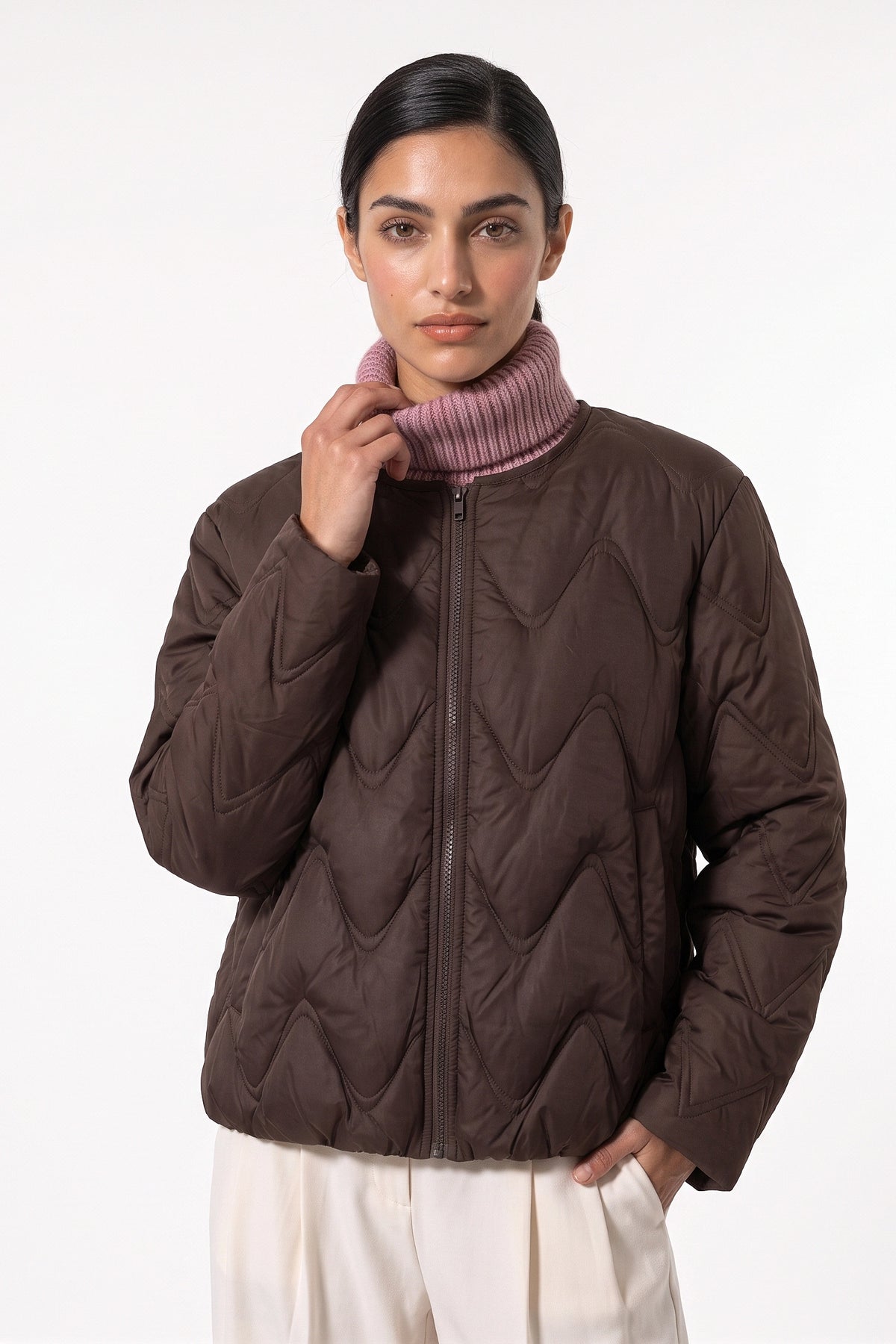 Women's Winter Warm Oversized Wavy Quilted Puffer Jacket