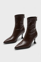 Women’s Pointed Toe High Heeled Ankle Boots with Back Zip