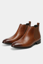 Men’s Comfortable Leather Chelsea Boots Rounded Toe Low Heel