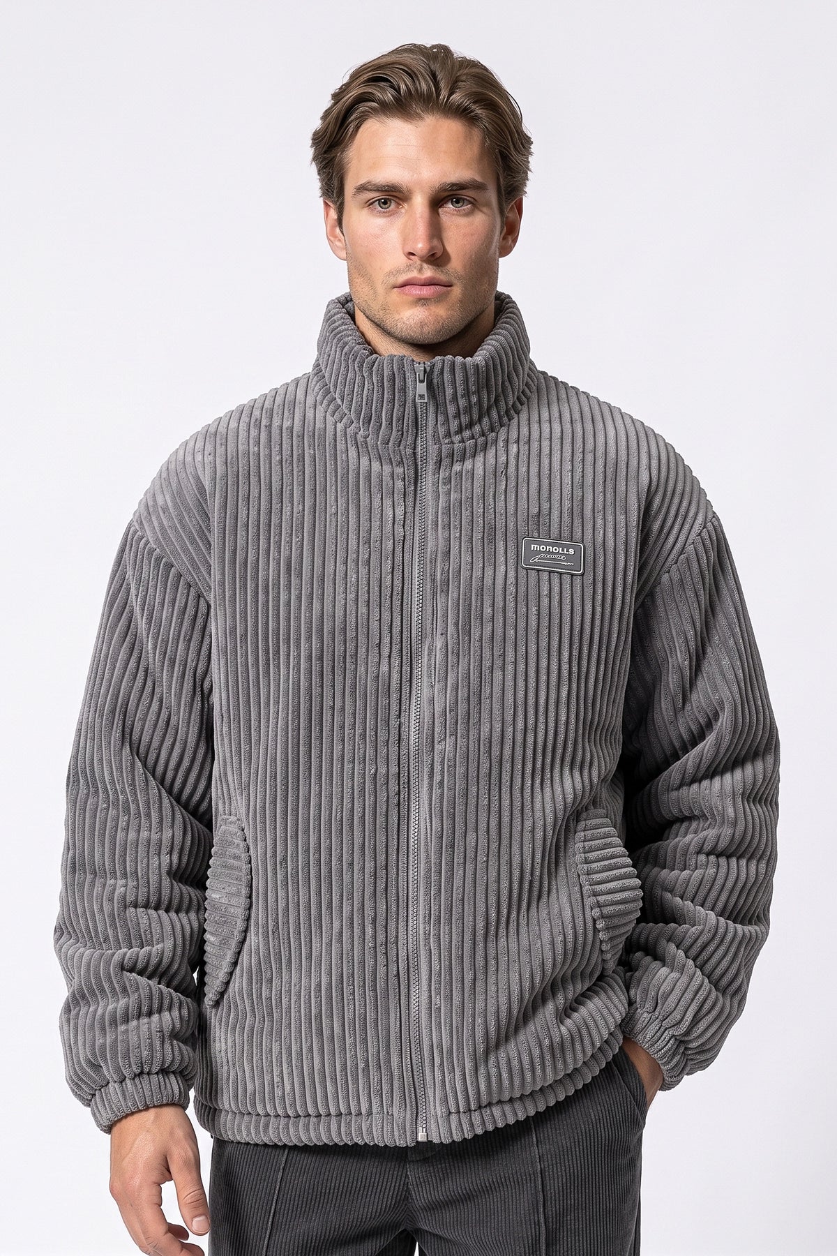 Men's Winter Warm Corduroy Padded Jacket with High Collar