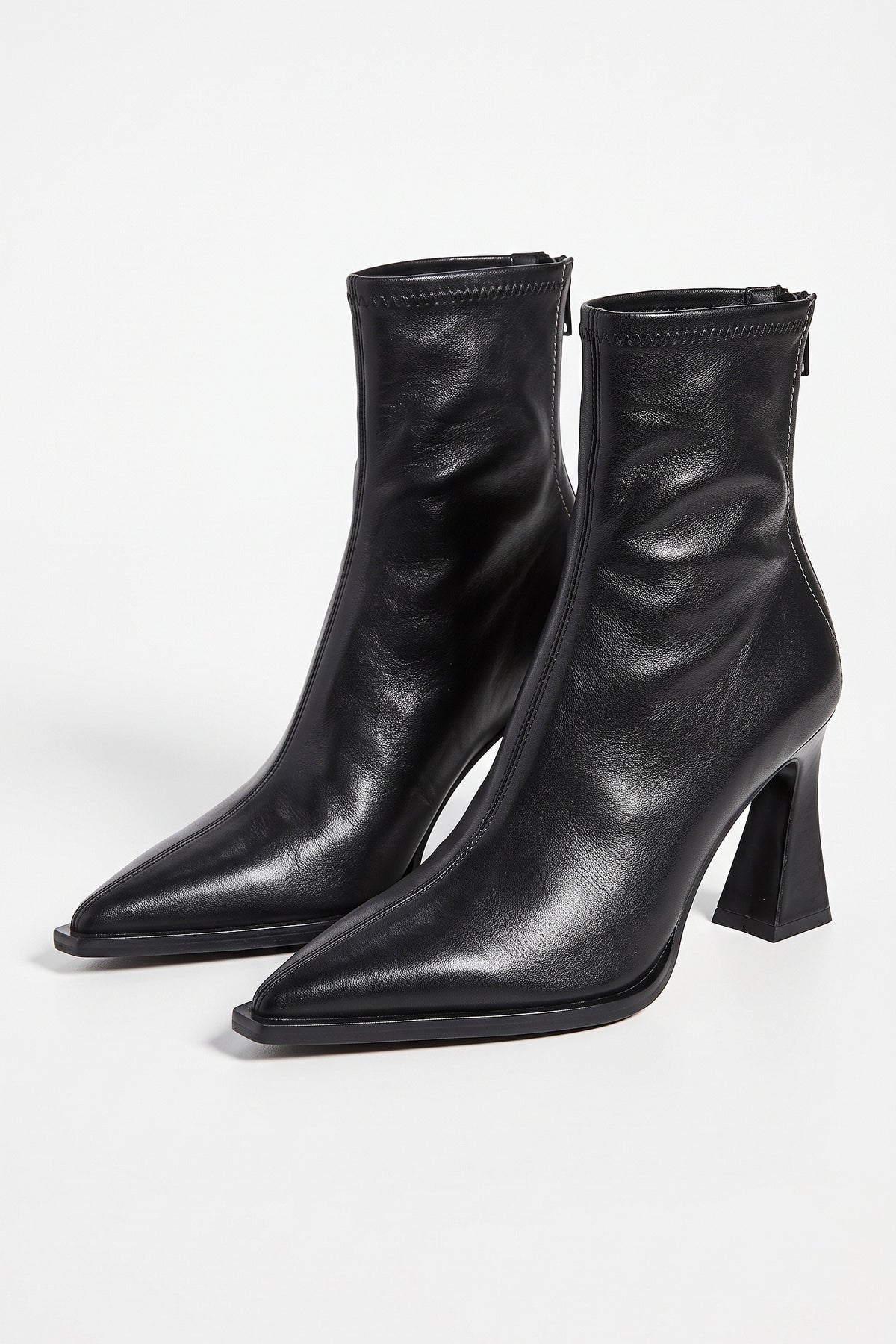 Women's Stylish Leather Ankle Boots Pointed Toe with Flared Block Heel