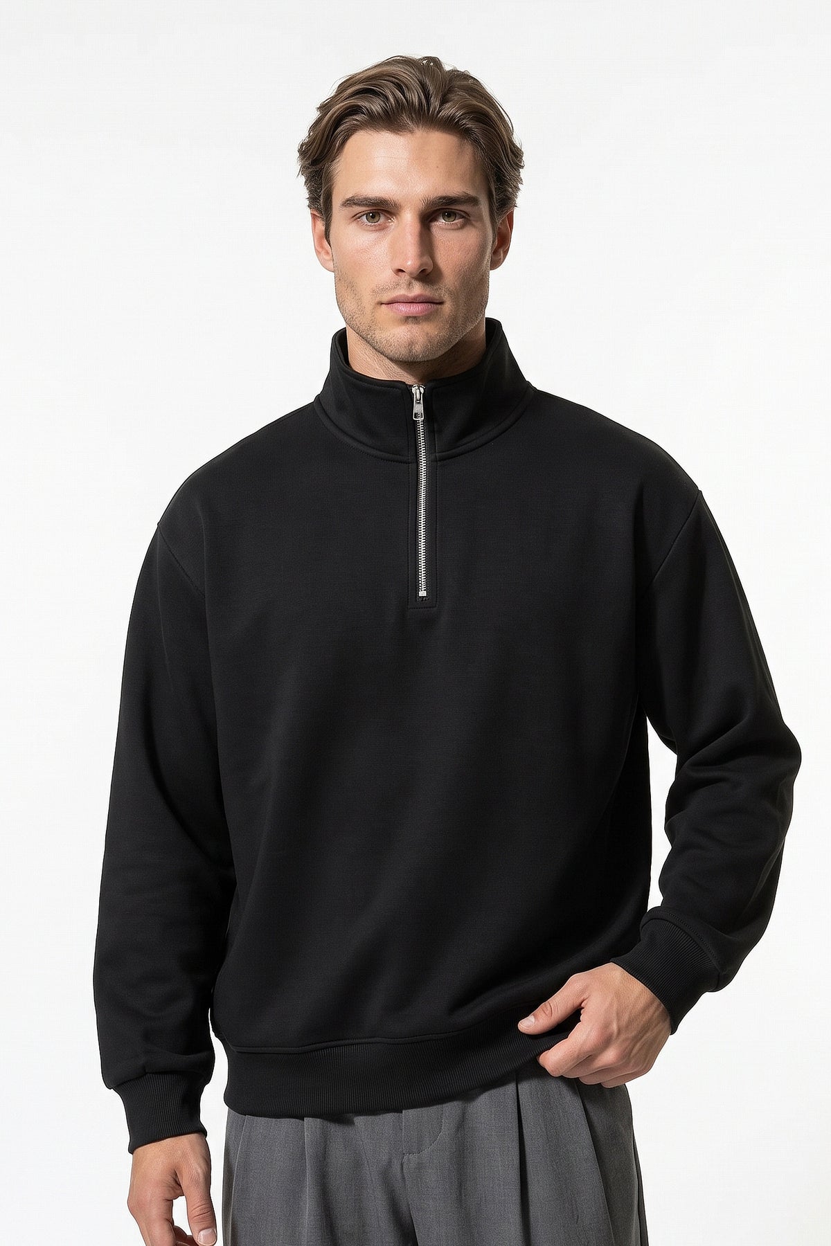 Men’s Winter Comfortable Quarter Zip Jumper High Collar