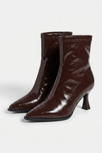 Women’s Leather Pointed Toe High Heel Ankle Boots with Side Zip