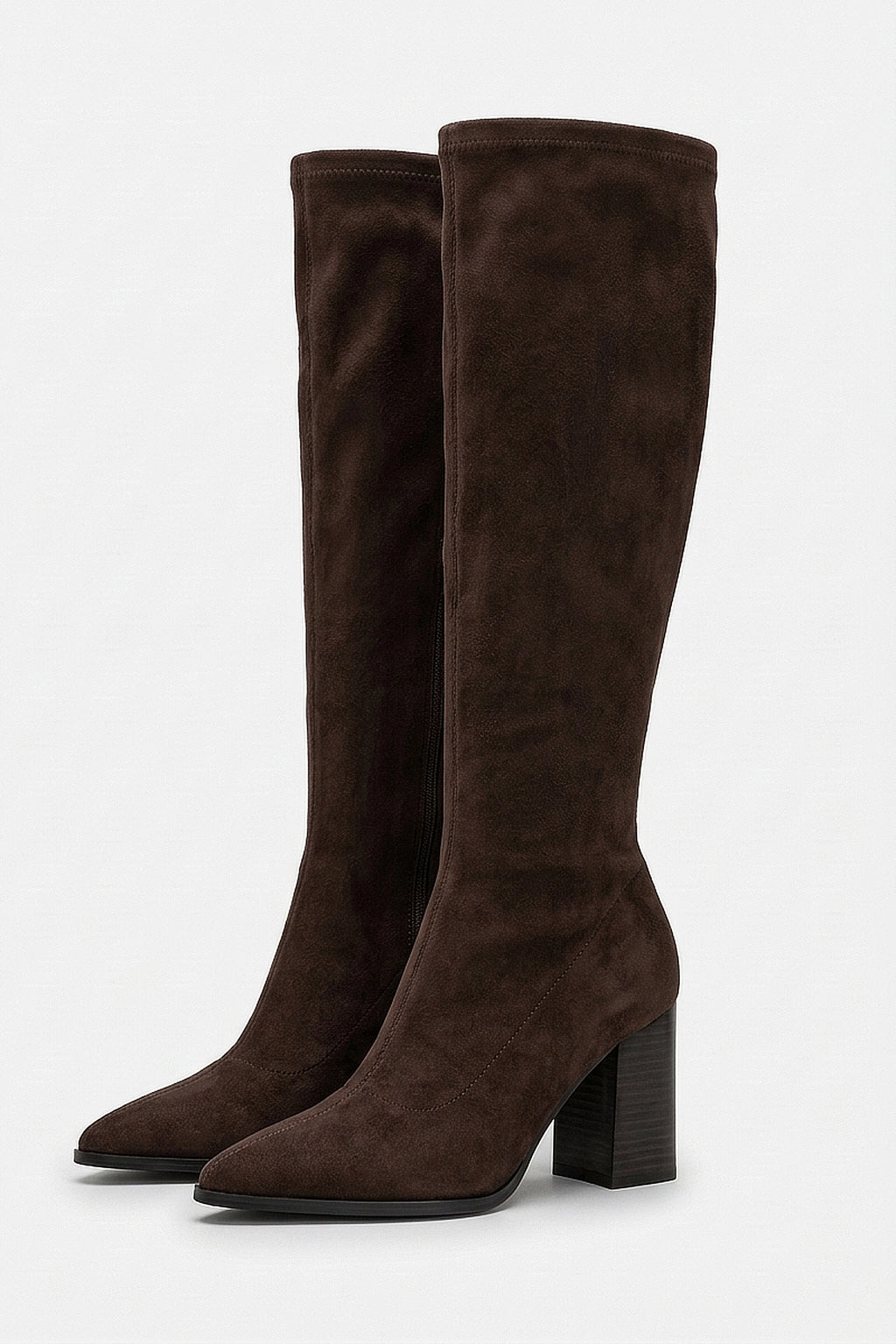 Women's Suede Pointed Toe Knee High Boots with Block Heel