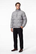 Men’s Winter Warm Light Grey Puffer Jacket with Stand Collar