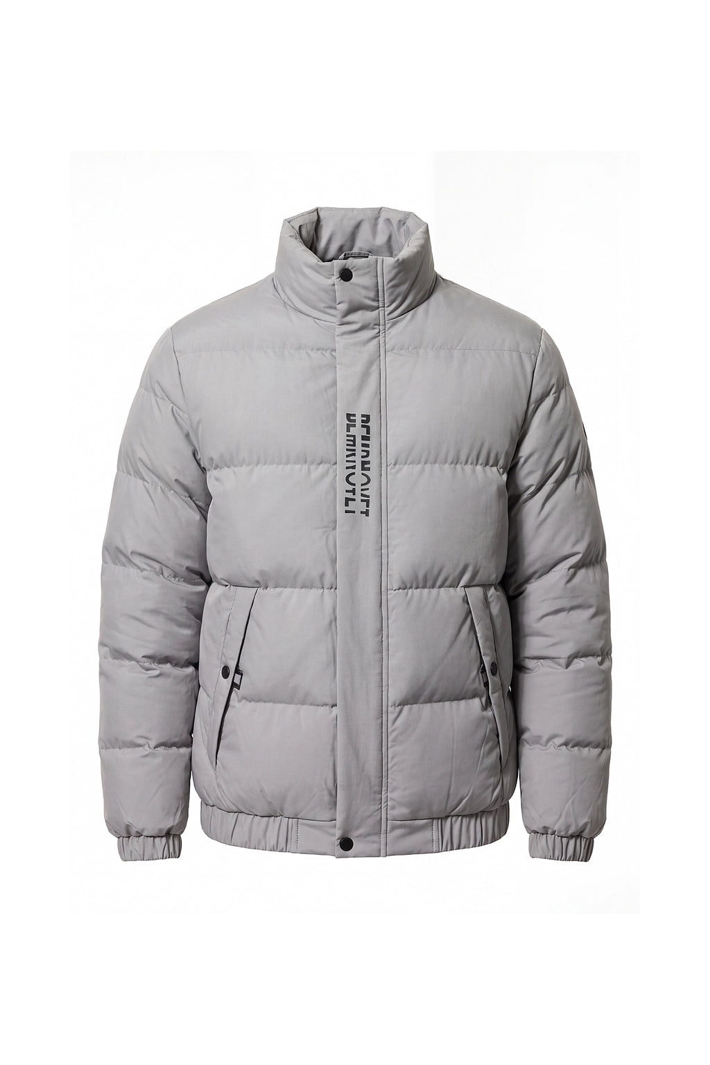Men’s Winter Warm Light Grey Puffer Jacket with Stand Collar