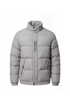 Men’s Winter Warm Light Grey Puffer Jacket with Stand Collar