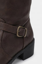 Women’s Winter Easy Wear Leather Knee High Boots with Buckle Detail