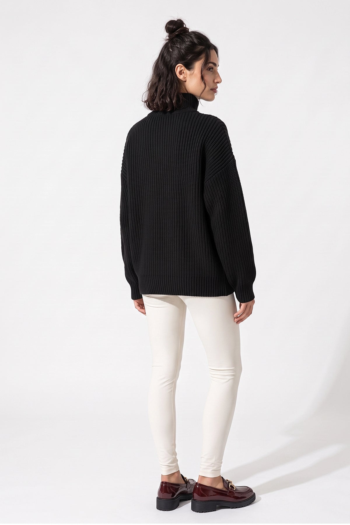 Women's Winter Warm Ribbed Knitted Jumper Quarter Zip