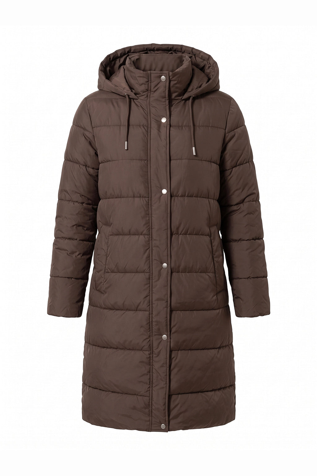 Women's Winter Warm Longline Puffer Coat with Hood and Button Front