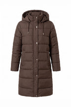 Women's Winter Warm Longline Puffer Coat with Hood and Button Front