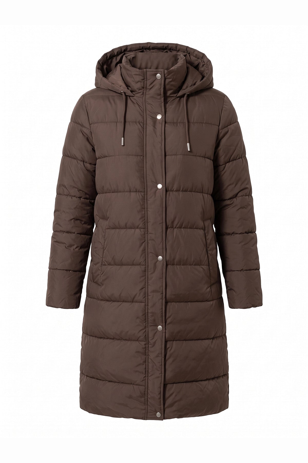 Women's Winter Warm Longline Puffer Coat with Hood and Button Front
