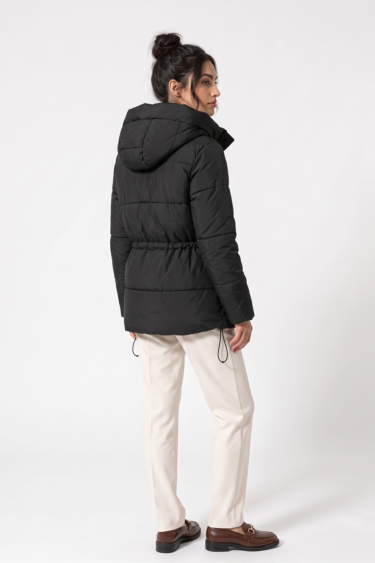 Women's Winter Warm Hooded Puffer Jacket with Adjustable Drawstring Waist