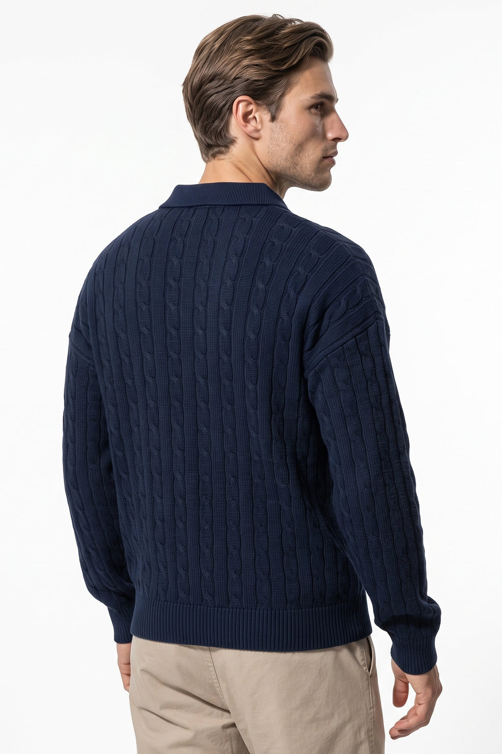 Men's Winter Warm Cable Knit Quarter Zip Polo Jumper