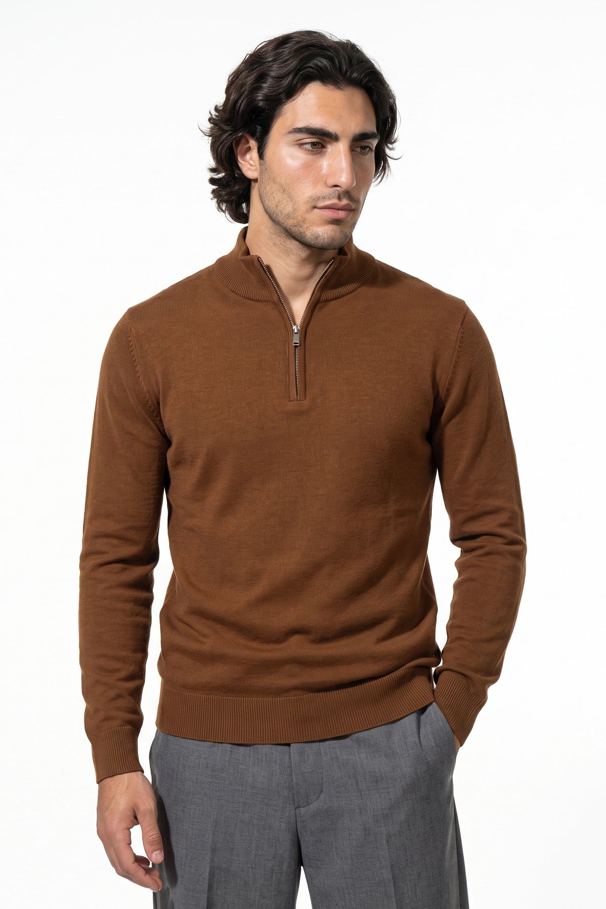 Men's Winter Comfortable Fine Knit Quarter Zip Jumper