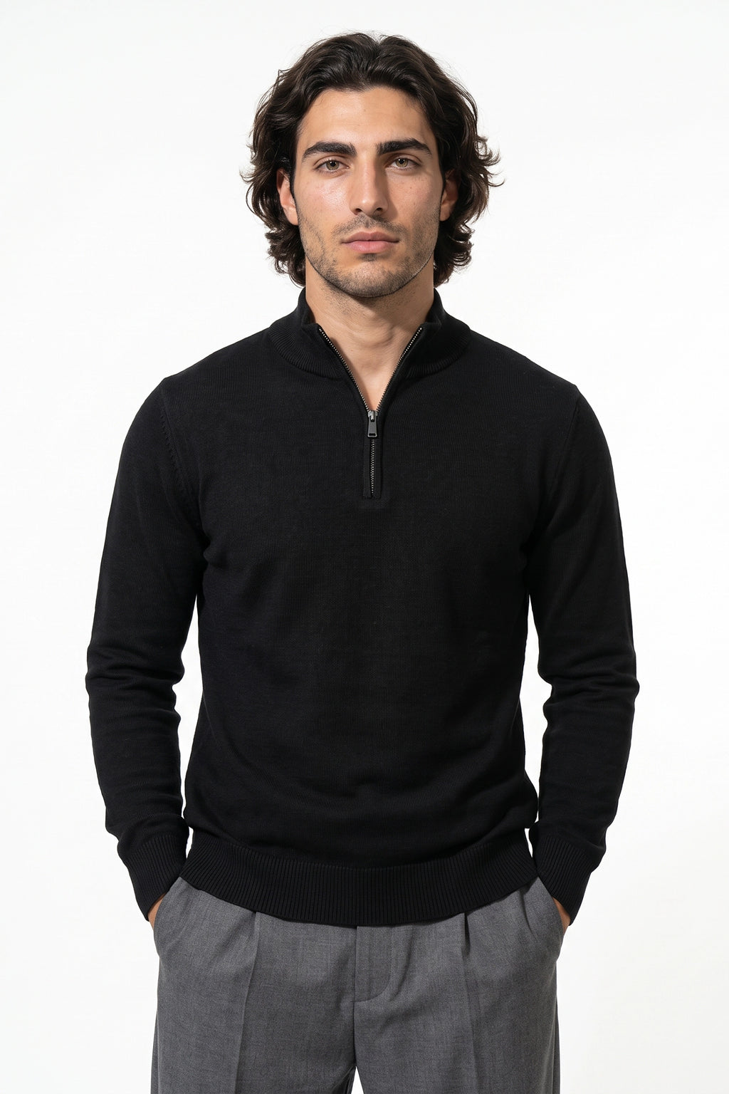 Men's Winter Comfortable Fine Knit Quarter Zip Jumper