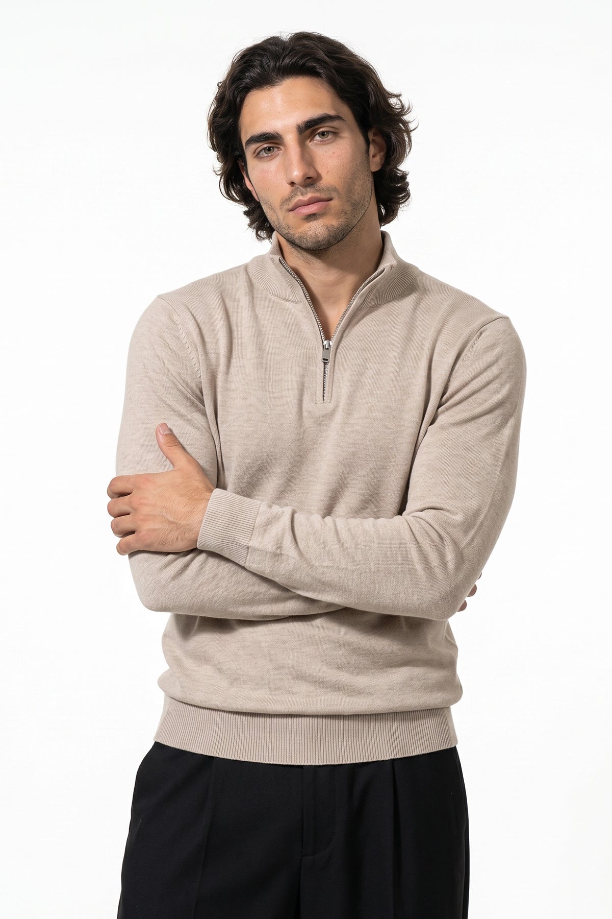 Men's Winter Comfortable Fine Knit Quarter Zip Jumper