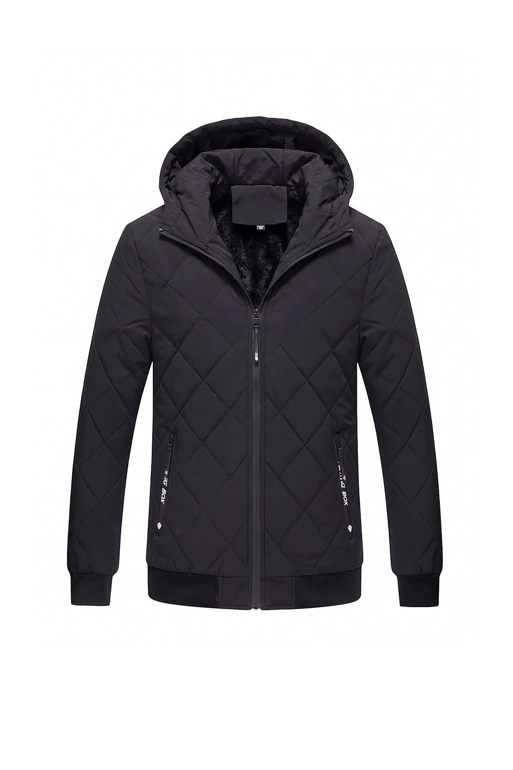 Men’s Winter Warm Black Quilted Jacket with Hood and Full Zip