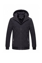 Men’s Winter Warm Black Quilted Jacket with Hood and Full Zip