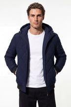 Men’s Winter Warm Blue Quilted Jacket with Hood and Full Zip